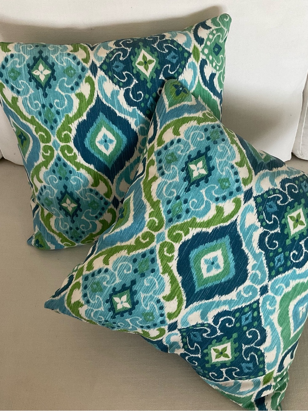 Blue and Green Outdoor Ikat-Style Accent Pillows-set of 4